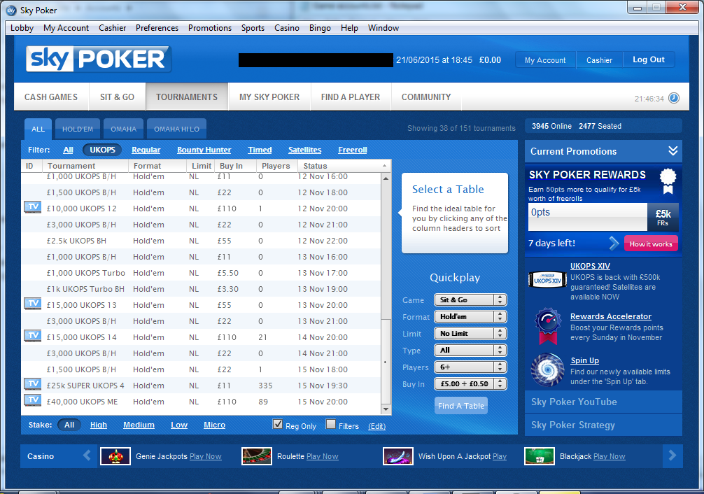 Sky Poker Lobby UKOPS XIV