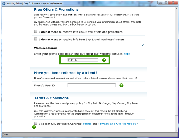 sky poker sign up process